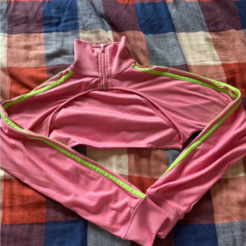 Rare Adidas Missy Elliott Respect Me Pink Neon Stripe Cropped Track Jacket Y2K